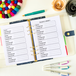 Password Keeper Planner Page