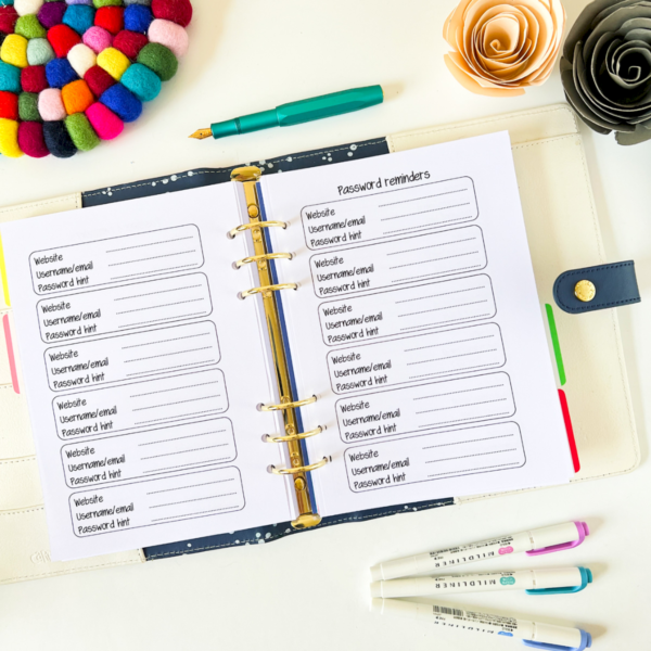 Password Keeper Planner Page