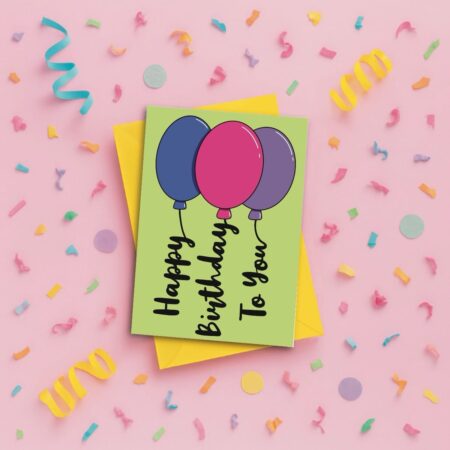 Balloon writing card pink Balloon Writing Birthday Card