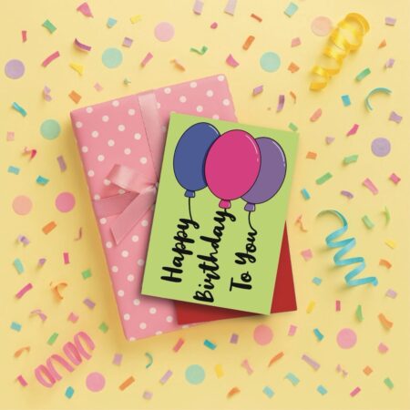 Balloon writing card yellow Balloon Writing Birthday Card