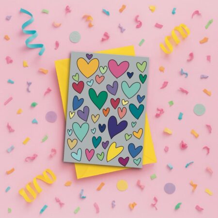 rainbow heart greeting card pink Rainbow Heart Greeting Card