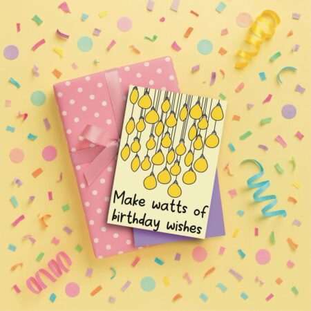 watts of wishes birthday pun card yellow Birthday Pun Card