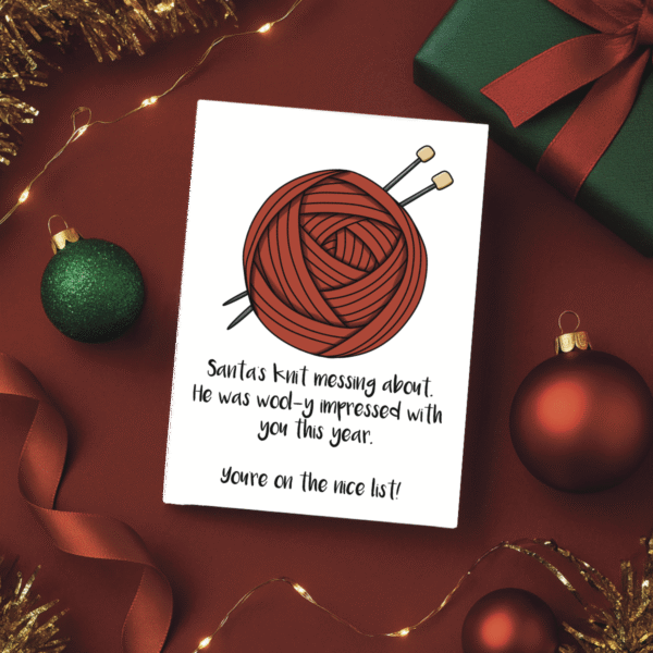 Santa's Knitting Pun Christmas Card